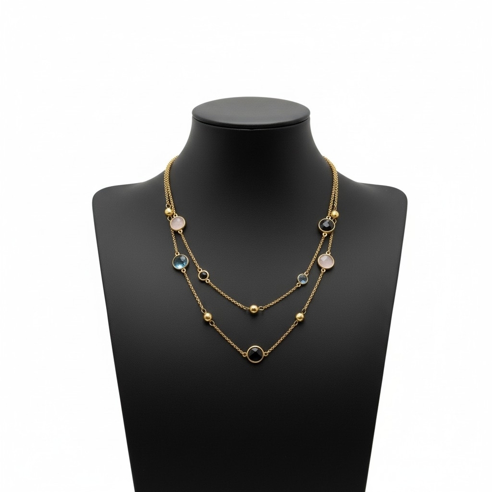 Mia Fiore 925 Italy Gold Plated Sterling Silver Layered Necklace Multi Stone NWT